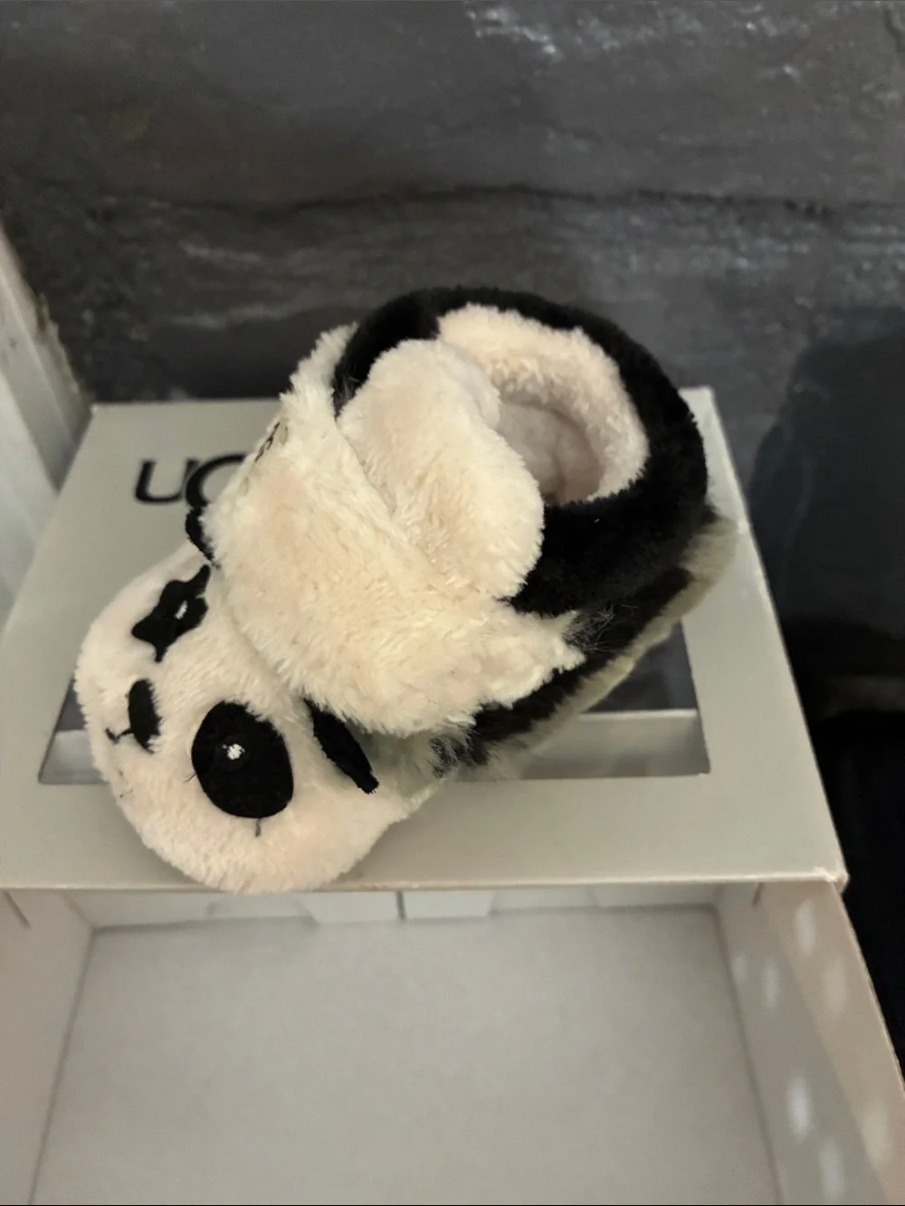 UGG Cream and Black Plush Panda Baby Booties size 0/1